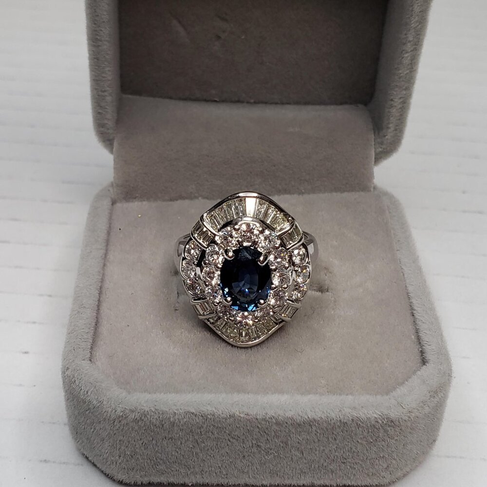 Natural Blue Sapphire & Diamond Statement Ring – 18K White Gold Brand New - Picture 11 of 16